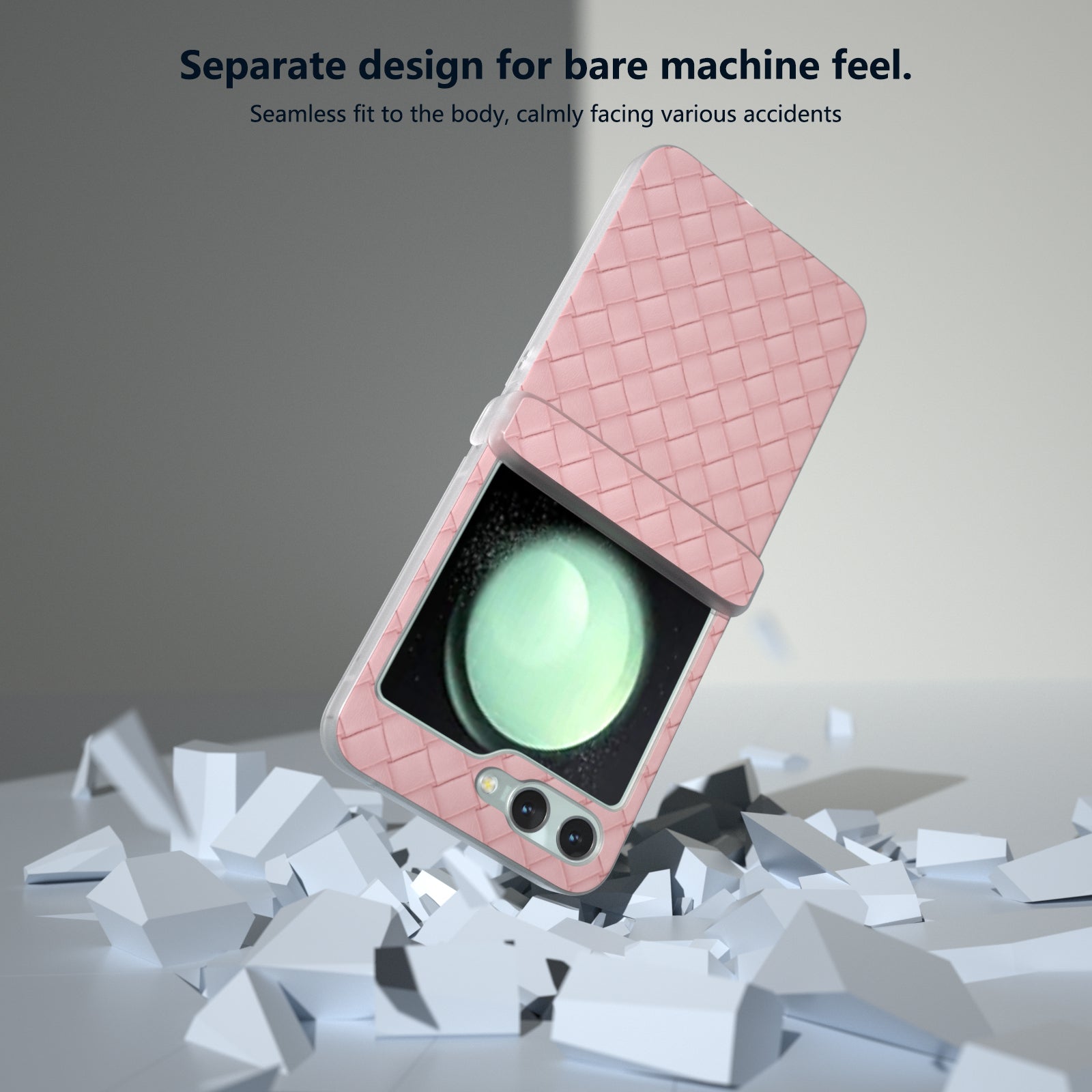 For Samsung Galaxy Z Flip6 5G Case Woven Texture Hinge Protection Leather+PC Folding Phone Cover - Pink For Samsung Galaxy Z Flip6 5G Case Woven Texture Hinge Protection Leather+PC Folding Phone Cover - Pink
